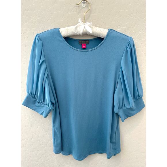 VINCE CAMUTO | Puff Sleeve Blue Knit Blouse Top | Size Medium - Picture 1 of 6